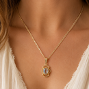 9ct Gold Aquamarine Ornate Pendant & 9ct Gold Chain