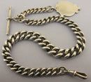Heavy Antique Solid Sterling Silver Albert Pocket Watch Chain t-Bar & Fob Bir 1918