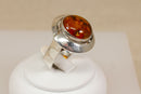 Vintage Large Sterling Silver & Baltic Amber Scandinavian Statement Ring