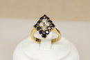 Beautiful Sterling Silver Gilt Sapphire & Crystal Statement Ring