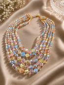 Vintage Multi Strand Aurora Borealis Crystal Necklace - Pastel