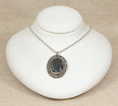 Superb Edwardian Silver, Hematite & Marcasite Pendant with Silver Chain