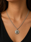Unisex Sterling Silver Diopside Stone Pendant Necklace