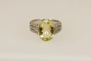 Silver Large Lemon Citrine and White Topaz Ring