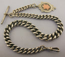 Heavy Antique Solid Sterling Silver Albert Pocket Watch Chain t-Bar & Fob Bir 1918