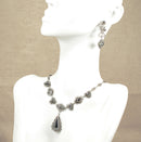 Edwardian Antique Silver Hematite Filigree Necklet & Earring Set