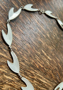 Modern Mid Century Danish KA Rasmussen Sterling Silver Gilt Snowdrop White Enamel Necklace