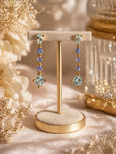 9ct Gold Tanzanite and Aquamarine Drop Earrings