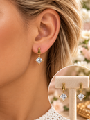 18ct Yellow Gold DQCZ Princess Cut Drop Earrings