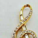 Vintage D'Orlan Rhinestone 22kt Gold Plated Treble Clef Brooch