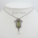 Edwardian Peridot Diamond & Pearl Necklace in Original Fitted Box