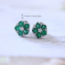 18ct White Gold Emerald & Diamond Cluster Earrings by Luke Stockley London