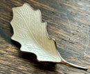 Modern Mid Century Norwegian Aksel Holmsen Sterling Silver Gilt Snowdrop White Enamel Leaf Brooch