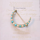 Vintage 9ct Turquoise & Cultured Pearl Crescent Brooch