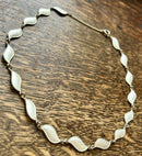 Modern Mid Century Aksel Holmsen Sterling Silver Gilt Snowdrop White Enamel Leaf Necklace