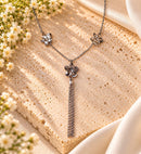925 Sterling Silver Plumeria Flower Necklace with Tassel Drop – 19.5 Inches