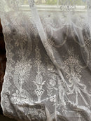 Alexandra Victorian period design white or cream cotton lace curtaining off the roll per metre 60" width
