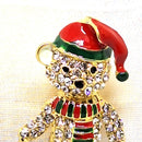 Festive Rhinestone Christmas Teddy Bear Brooch