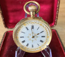 Antique 14ct Gold Ladies Pocket Watch c.1890 Swiss – Ornate Enamel Dial – 36mm