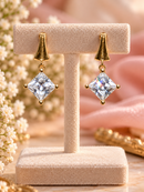 18ct Yellow Gold DQCZ Princess Cut Drop Earrings