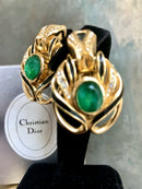 Vintage Christian Dior Emerald Green, Black Enamel Gold Plate Clip Earrings in CD Box