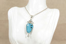 Distinctive Silver Turquoise & Quartz Statement Pendant with 20” Hallmarked Chain
