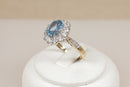 Pretty 9ct White & Yellow Gold Blue Topaz Cluster Ring – London 1998