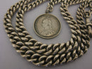 Antique Solid Silver Double Albert Watch or Neck Chain & Fob 23 inch Long Bir 1902