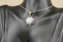 Elegant Sterling Silver & Blue Sea Glass Sun Pendant with Chain
