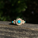 Antique Early Victorian Turquoise & Split Pearl Cluster Ring, Tested 9ct Gold