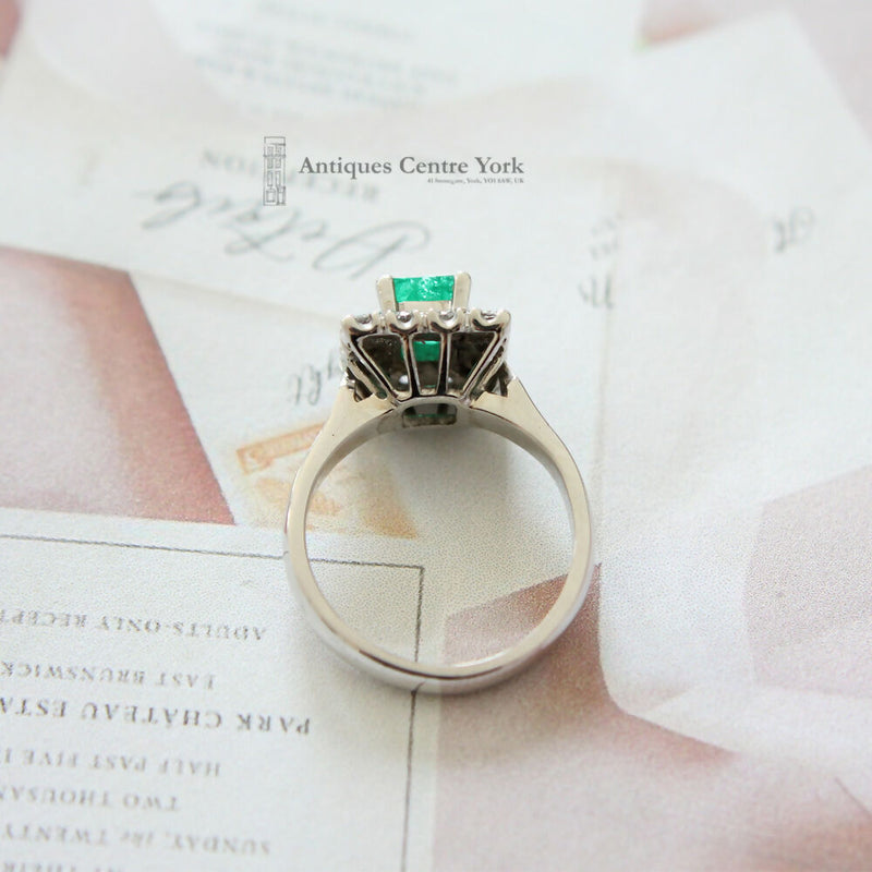 18ct White Gold Emerald & Diamond Square Cluster Ring