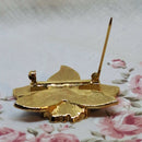 Gold Tone & Navy Blue Enamelled Orchid Brooch