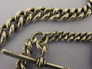 Heavy Antique Solid Sterling Silver Albert Pocket Watch Chain t-Bar & Coin Fob Bir 1901