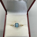 9ct Gold, Aquamarine and Diamond Ring