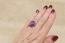 Large Sterling Silver & Purple Agate Cabochon Statement Ring