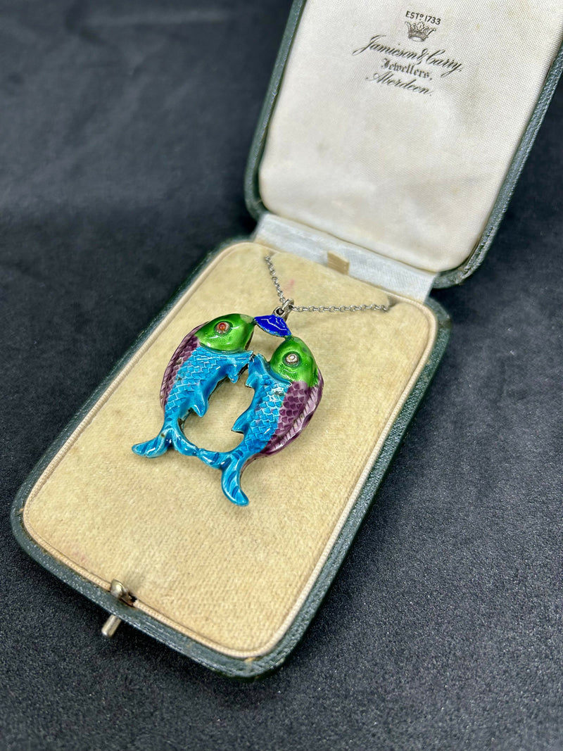Antique Edwardian Circa 1900 Chinese Sterling Silver Enamel Fish Pendant