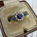 Antique 18ct Sappphire Three Stone Diamond Cluster Ring