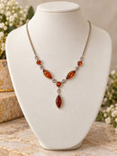 Sterling Silver Amber Five-Stone Drop Necklace