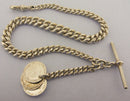 Antique Solid Sterling Silver Albert Pocket Watch Chain t-Bar & 3 Coin Fobs Bir 1910