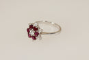 Exceptional Vintage 18ct White Gold Ruby & Diamond Flower Cluster Ring – London 1977