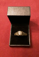 A Roman Large Bronze Ring With Blue Glass Bezel Inscribed V1.
