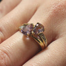 9ct gold amethyst and white topaz crossover ring