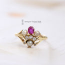 Victorian 18ct Ruby, Diamond & Natural Pearl Cluster Ring