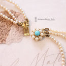 1980's Cultured Pearl 3 Row Necklace on Turquoise & Pearl Clasp