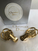 Vintage Christian Dior Emerald Green, Black Enamel Gold Plate Clip Earrings in CD Box