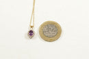 9ct Gold Amethyst & Diamond Pendant & Chain