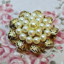 Stunning Vintage Mid-Century Faux Pearl & Enameled Leaf Brooch