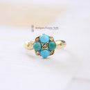 Antique 18ct Turquoise & Diamond Cluster Ring