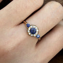 Antique 18ct Sappphire Three Stone Diamond Cluster Ring