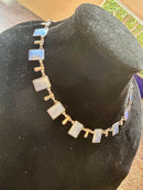Modern Mid Century Denmark Volmer Bahner Sterling Silver Gilt Sea Spray Blue Enamel Choker Necklace